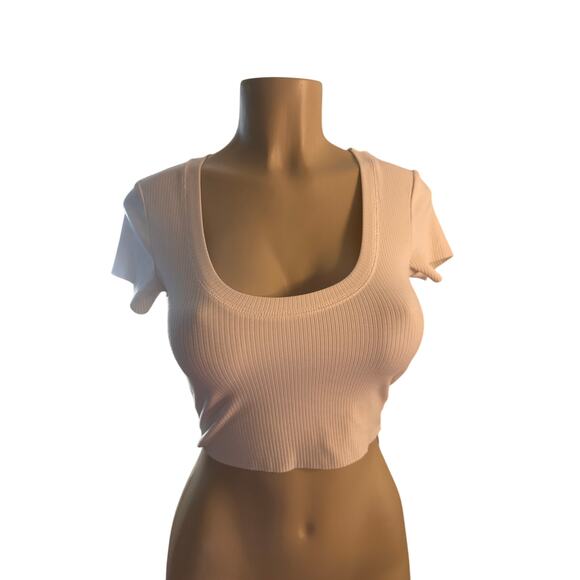 NWT Women M Nordstrom Florence by Mills Ribbed Cropped Tee T-Shirt Top Crea - Picture 2 of 6